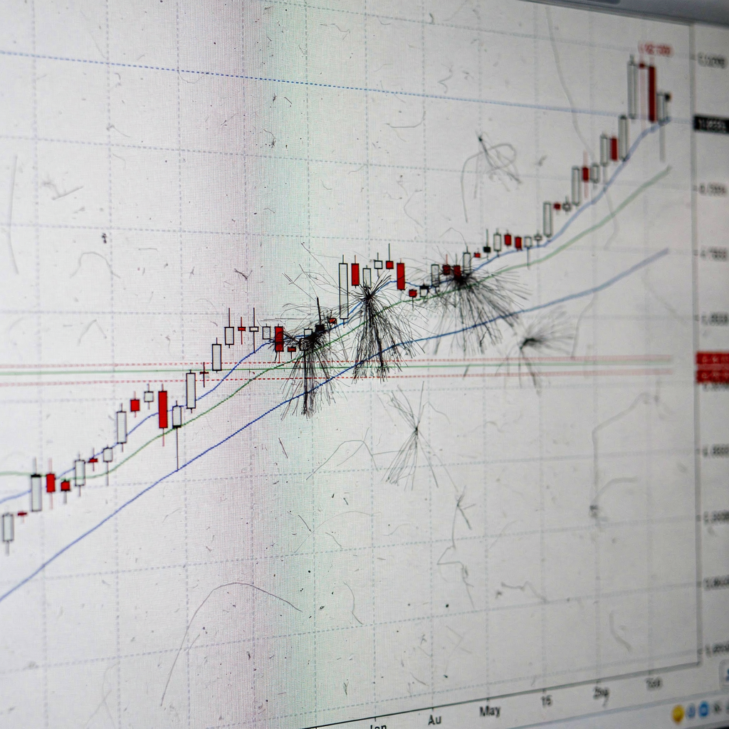 Chart showing delayed versus real-time quotes A clean graphical representation of delayed market quote lines on a trading chart, showing two lines with time lag and no text or numbers, neutral color palette